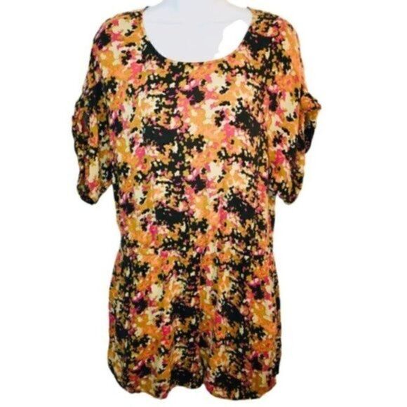 Fossil Abstract Colorful Romper Shorts Orange Tan Pink S - Picture 3 of 11